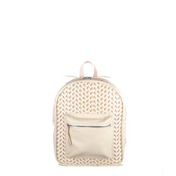 Woven Leather Mini Backpack - Offwhite with Light Pink Trim (Kids Backpack) - Backpack Made in USA | Made By Alex