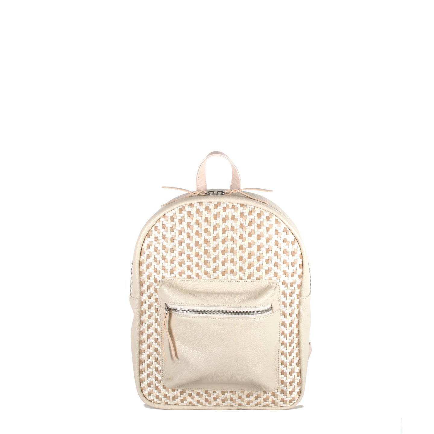 Woven Leather Mini Backpack - Offwhite with Light Pink Trim (Kids Backpack) - Backpack Made in USA | Made By Alex