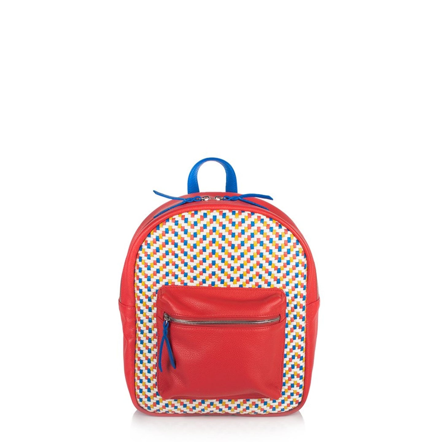 Woven Leather Mini Backpack - Red with Royal Blue Trim (Kids Backpack) - Backpack Made in USA | Made By Alex