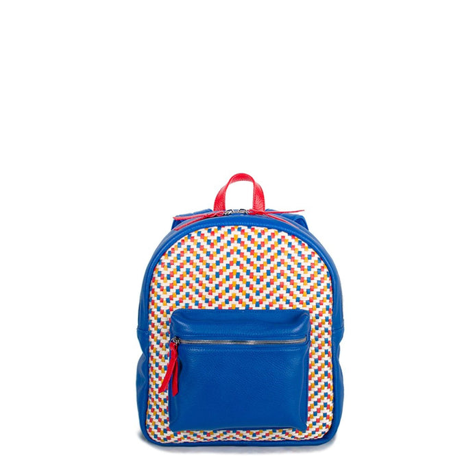 Woven Leather Mini Backpack - Royal Blue with Red Trim (Kids Backpack) - Backpack Made in USA | Made By Alex