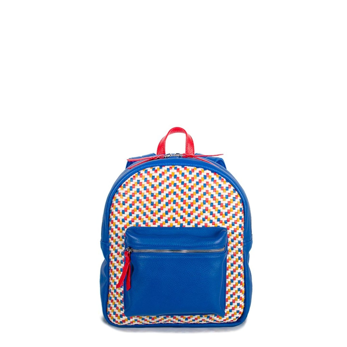 Woven Leather Mini Backpack - Royal Blue with Red Trim (Kids Backpack) - Backpack Made in USA | Made By Alex
